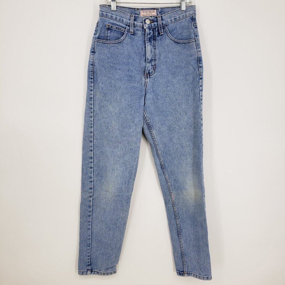 Guess Vintage 90s Tapered Leg Jeans 28 Womens High Rise Cotton Light Wash Blue